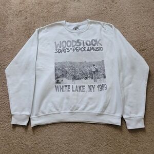 Woodstock 1969 White Lake NY Peace & Music Graphic Crewneck Sweatshirt White L